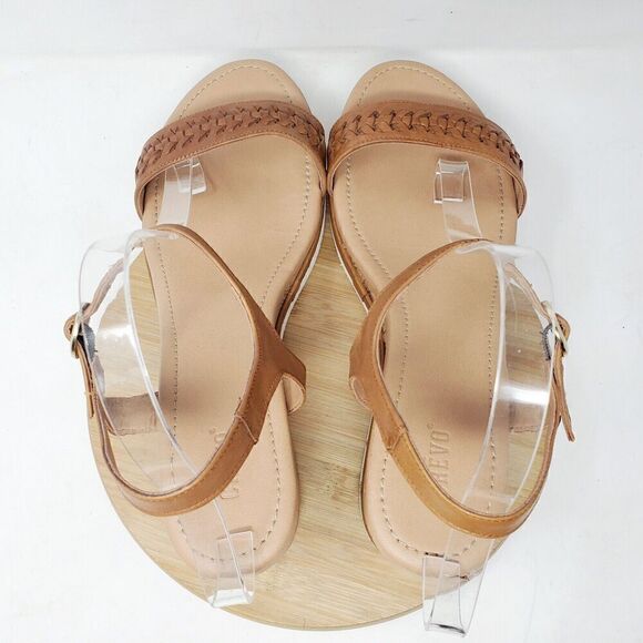 Crevo Sandals Womens 11 Vana Wedge Heel Platform Brown Leather Ankle Strap Shoes - Picture 11 of 15